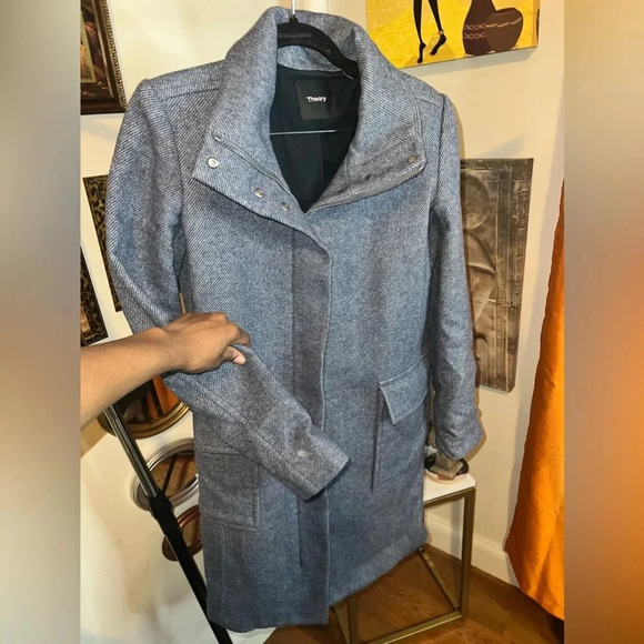 Theory Wool Blend Coat size P- Mid Blue - Flaw - Picture 4 of 9